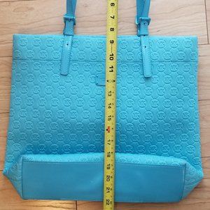 Michael Kors baby blue logo embossed tote bag